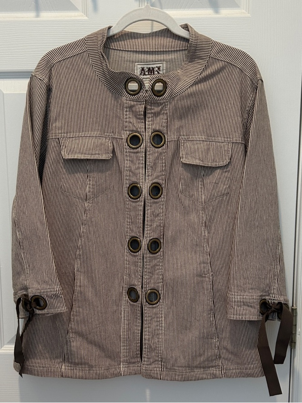 Striped Taupe Button-Front Military-Inspired Jacket